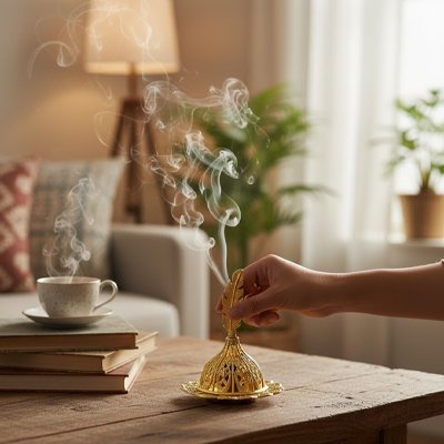 Porte encens sur table