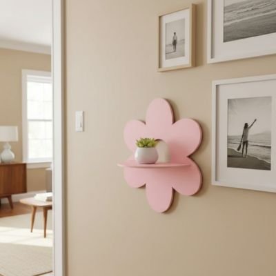 Etagere bois rose côté des tableaux