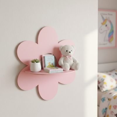 Etagere bois rose sur mur blanc