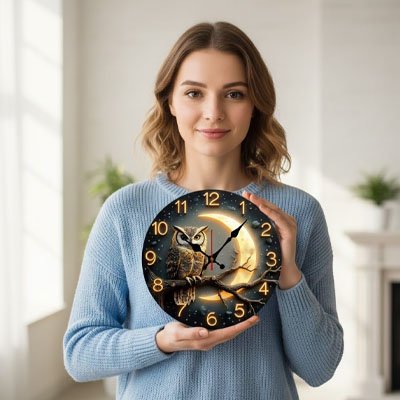 Horloge murale entre les mains d'une femme