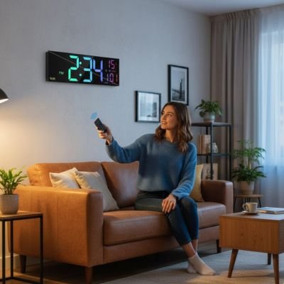 Horloge murale numérique femme assise