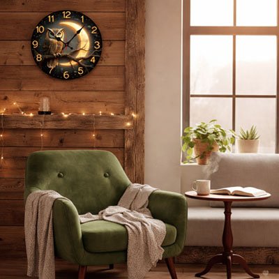 Horloge murale sur mur en bois