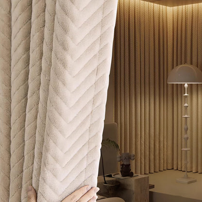 Rideau pour salon moderne beige texture chevrons au salon
