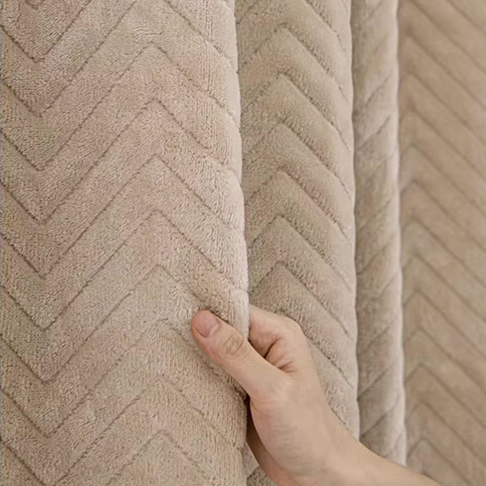 Gros plan texture rideau pour salon moderne beige motif chevrons