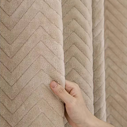 Gros plan texture rideau pour salon moderne beige motif chevrons