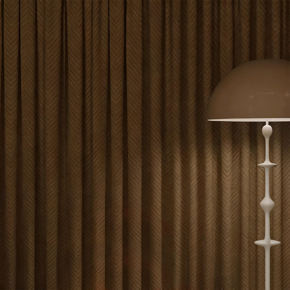 Rideau pour salon moderne beige motif chevrons fermé au salon