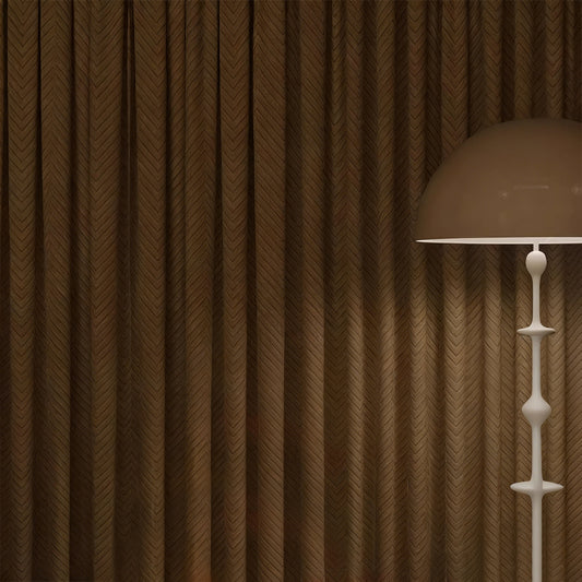 Rideau pour salon moderne beige motif chevrons fermé au salon