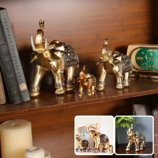 sculpture trois elephant etagere livre