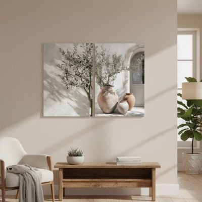 Tableau sur toile mur beige