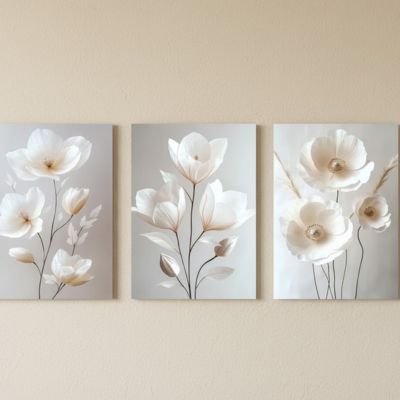 Tableau sur toile mur blanc crème