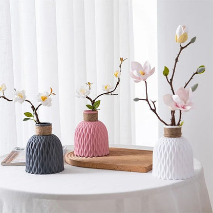 trois Vase accordeon bleu rose blanc